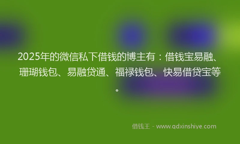 2025年的微信私下借钱的博主有：借钱宝易融、珊瑚钱包、易融贷通、福禄钱包、快易借贷宝等。