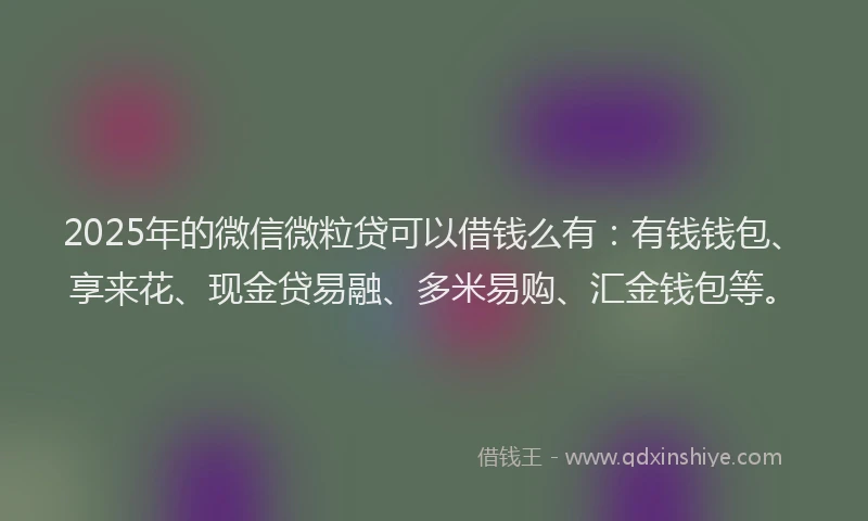 2025年的微信微粒贷可以借钱么有：有钱钱包、享来花、现金贷易融、多米易购、汇金钱包等。