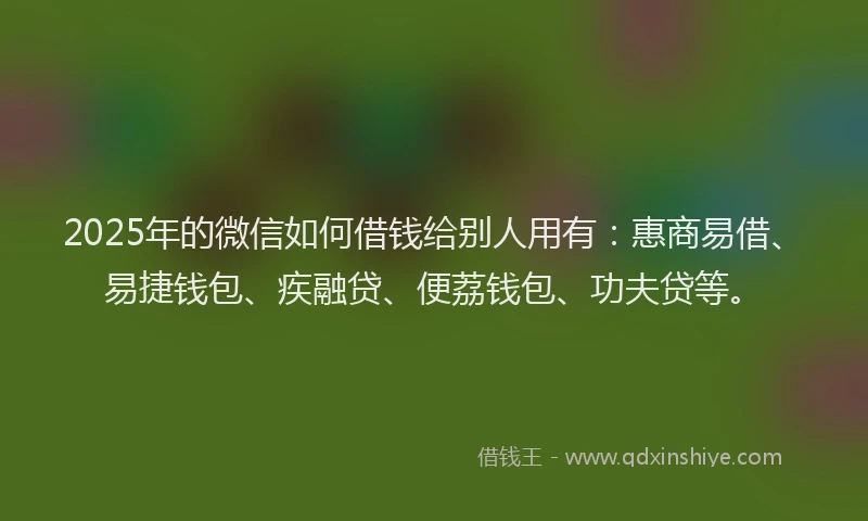 2025年的微信如何借钱给别人用有：惠商易借、易捷钱包、疾融贷、便荔钱包、功夫贷等。
