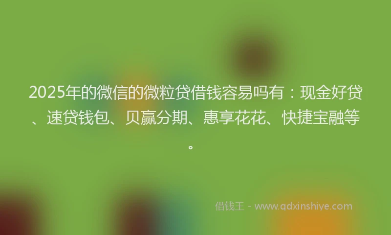 2025年的微信的微粒贷借钱容易吗有：现金好贷、速贷钱包、贝赢分期、惠享花花、快捷宝融等。