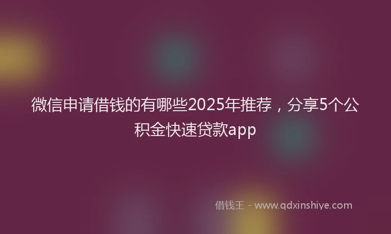 微信申请借钱的有哪些2025年推荐，分享5个公积金快速贷款app