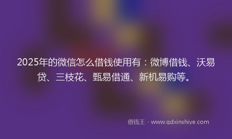 2025年的微信怎么借钱使用有：微博借钱、沃易贷、三枝花、甄易借通、新机易购等。