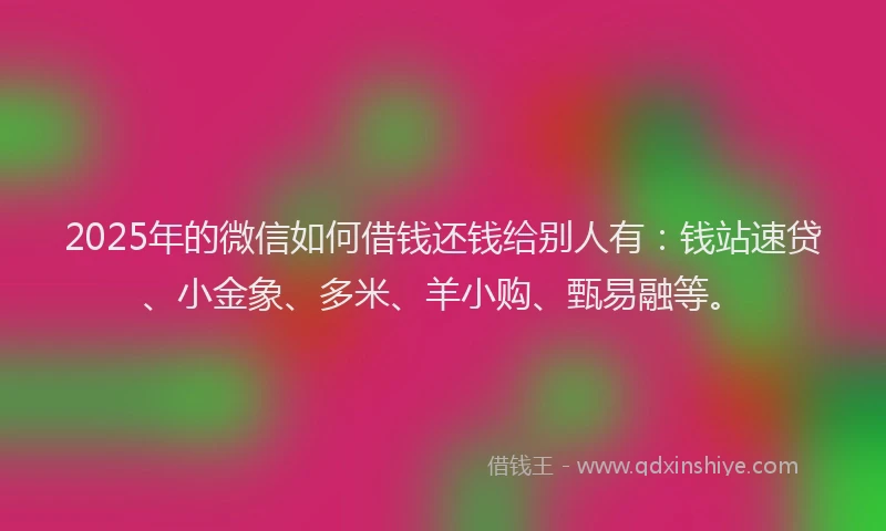 2025年的微信如何借钱还钱给别人有：钱站速贷、小金象、多米、羊小购、甄易融等。
