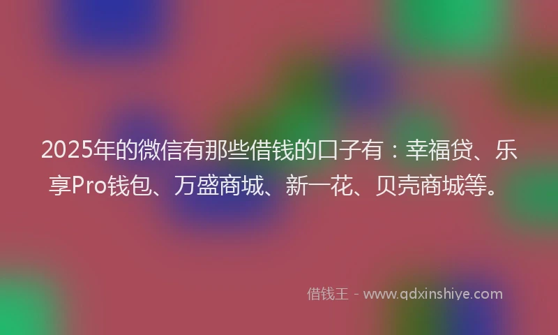 2025年的微信有那些借钱的口子有：幸福贷、乐享Pro钱包、万盛商城、新一花、贝壳商城等。
