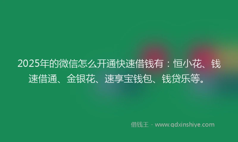 2025年的微信怎么开通快速借钱有：恒小花、钱速借通、金银花、速享宝钱包、钱贷乐等。