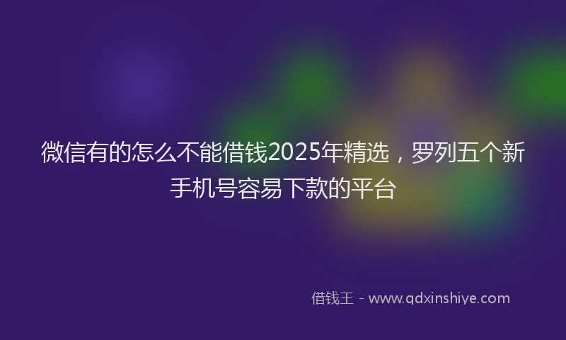 微信有的怎么不能借钱2025年精选，罗列五个新手机号容易下款的平台