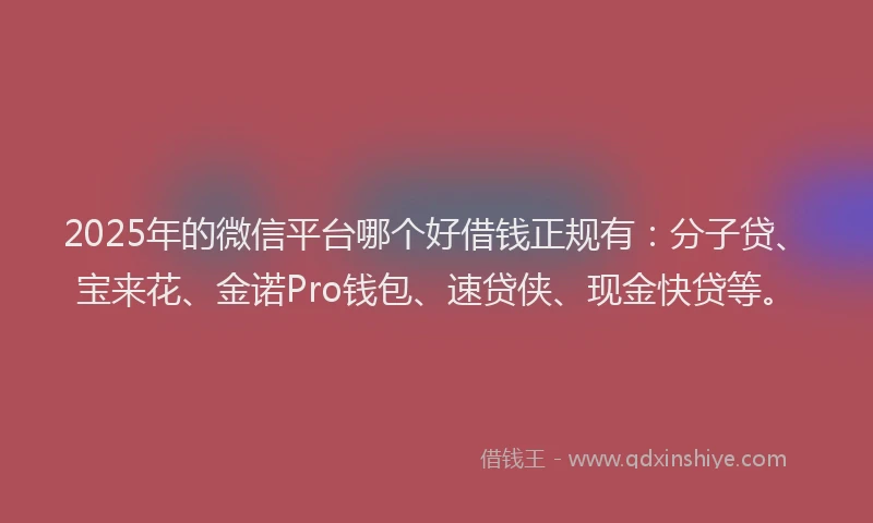 2025年的微信平台哪个好借钱正规有：分子贷、宝来花、金诺Pro钱包、速贷侠、现金快贷等。
