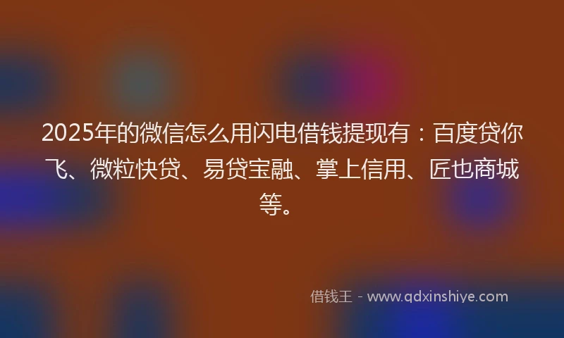 2025年的微信怎么用闪电借钱提现有：百度贷你飞、微粒快贷、易贷宝融、掌上信用、匠也商城等。