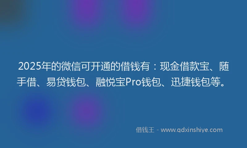 2025年的微信可开通的借钱有：现金借款宝、随手借、易贷钱包、融悦宝Pro钱包、迅捷钱包等。
