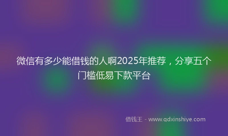 微信有多少能借钱的人啊2025年推荐，分享五个门槛低易下款平台