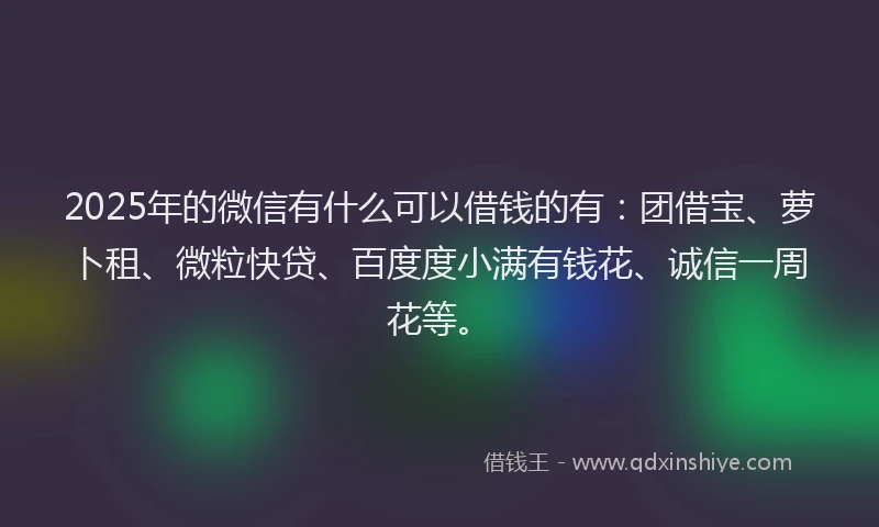 2025年的微信有什么可以借钱的有：团借宝、萝卜租、微粒快贷、百度度小满有钱花、诚信一周花等。
