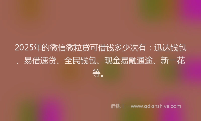 2025年的微信微粒贷可借钱多少次有：迅达钱包、易借速贷、全民钱包、现金易融通途、新一花等。