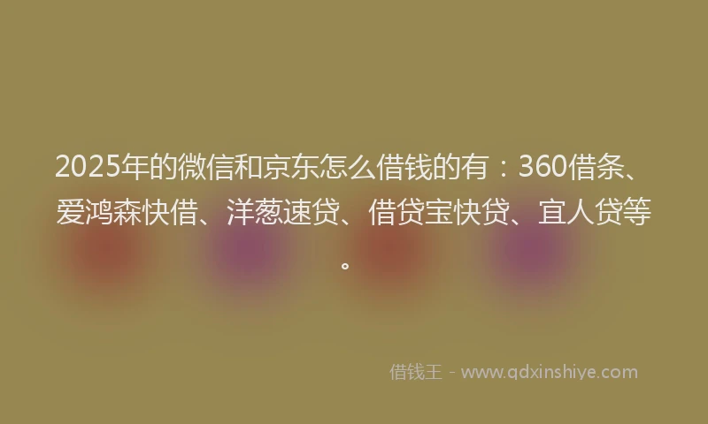 2025年的微信和京东怎么借钱的有：360借条、爱鸿森快借、洋葱速贷、借贷宝快贷、宜人贷等。