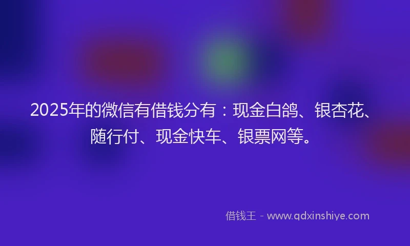 2025年的微信有借钱分有：现金白鸽、银杏花、随行付、现金快车、银票网等。