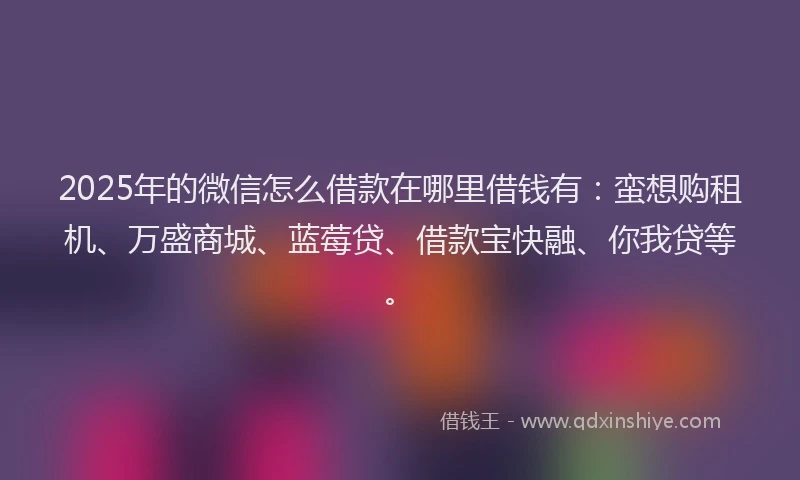 2025年的微信怎么借款在哪里借钱有：蛮想购租机、万盛商城、蓝莓贷、借款宝快融、你我贷等。