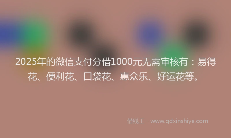 2025年的微信支付分借1000元无需审核有：易得花、便利花、口袋花、惠众乐、好运花等。