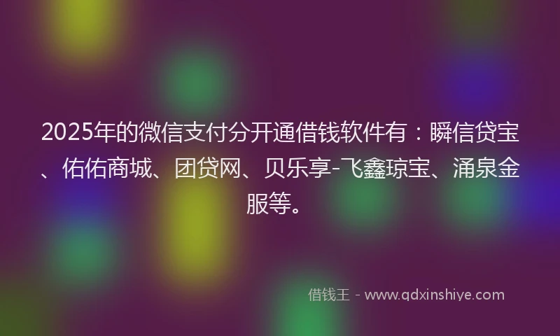 2025年的微信支付分开通借钱软件有：瞬信贷宝、佑佑商城、团贷网、贝乐享-飞鑫琼宝、涌泉金服等。