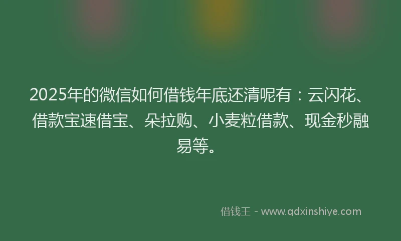 2025年的微信如何借钱年底还清呢有：云闪花、借款宝速借宝、朵拉购、小麦粒借款、现金秒融易等。