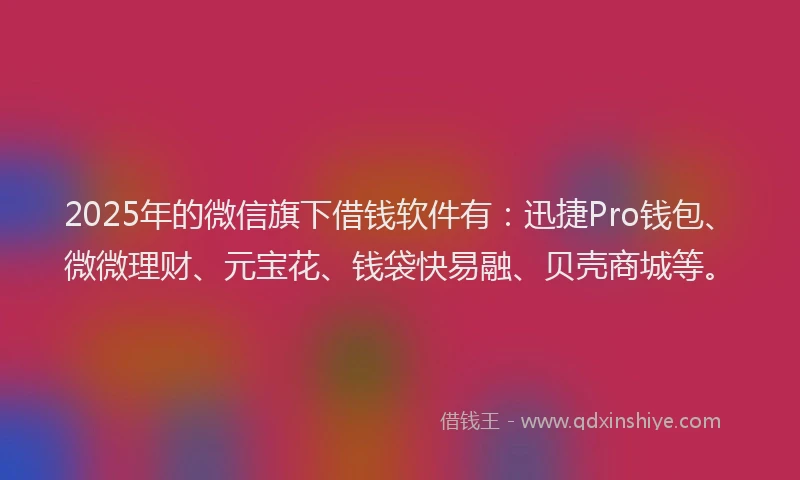 2025年的微信旗下借钱软件有：迅捷Pro钱包、微微理财、元宝花、钱袋快易融、贝壳商城等。