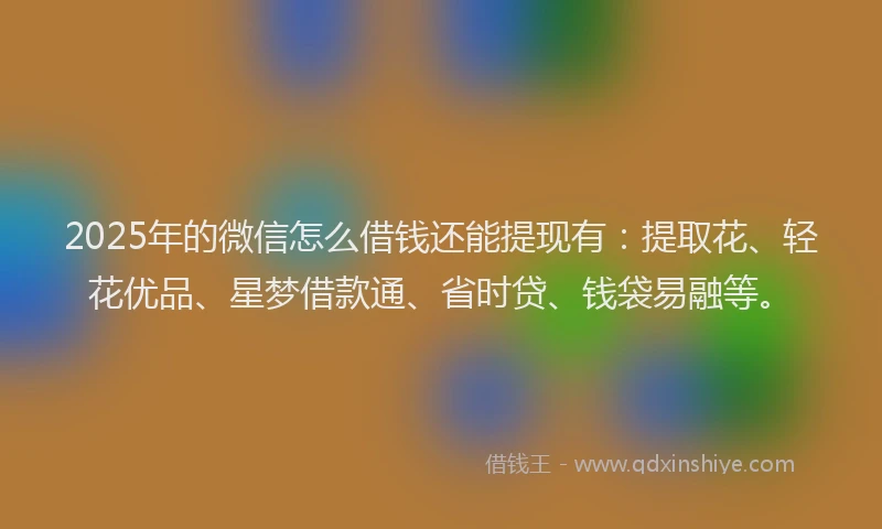 2025年的微信怎么借钱还能提现有：提取花、轻花优品、星梦借款通、省时贷、钱袋易融等。
