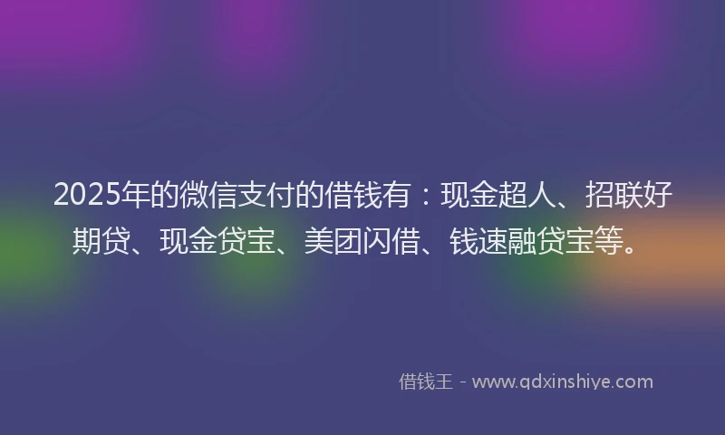 2025年的微信支付的借钱有：现金超人、招联好期贷、现金贷宝、美团闪借、钱速融贷宝等。