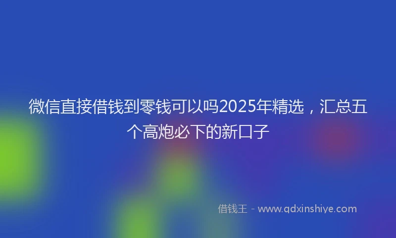 微信直接借钱到零钱可以吗2025年精选，汇总五个高炮必下的新口子