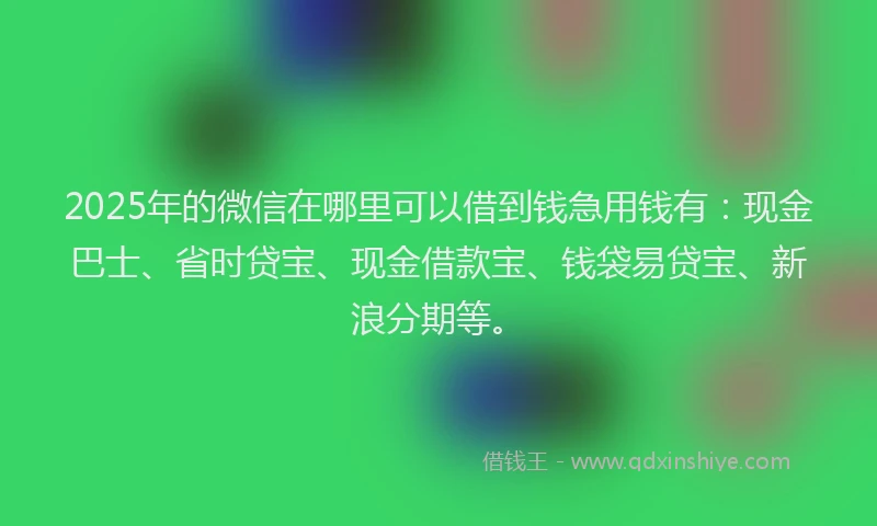 2025年的微信在哪里可以借到钱急用钱有：现金巴士、省时贷宝、现金借款宝、钱袋易贷宝、新浪分期等。