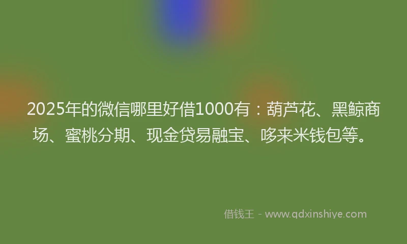 2025年的微信哪里好借1000有：葫芦花、黑鲸商场、蜜桃分期、现金贷易融宝、哆来米钱包等。