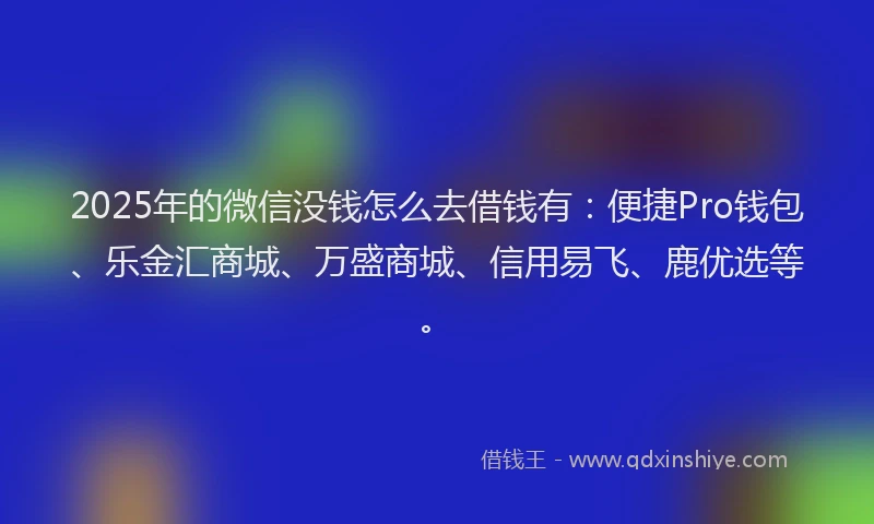 2025年的微信没钱怎么去借钱有：便捷Pro钱包、乐金汇商城、万盛商城、信用易飞、鹿优选等。