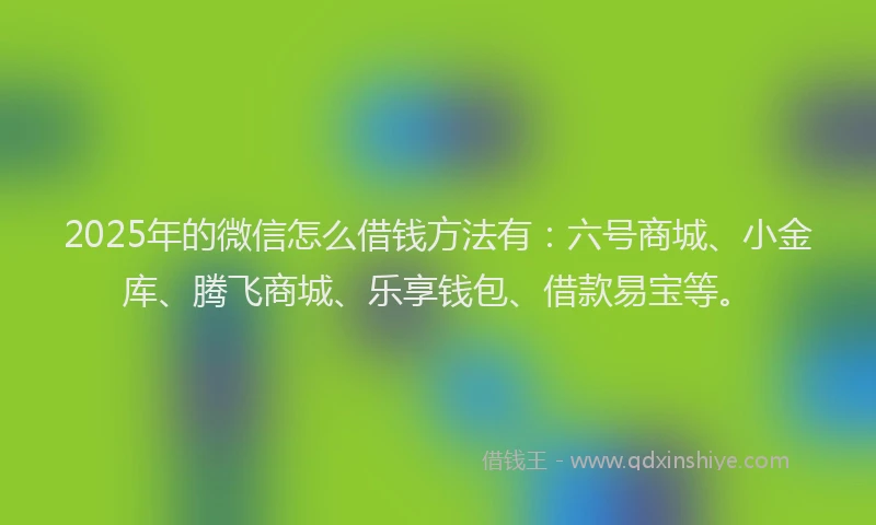 2025年的微信怎么借钱方法有：六号商城、小金库、腾飞商城、乐享钱包、借款易宝等。