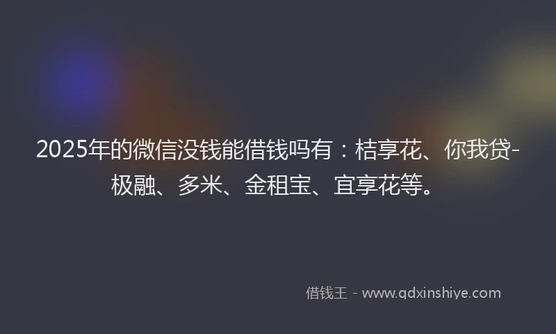 2025年的微信没钱能借钱吗有：桔享花、你我贷-极融、多米、金租宝、宜享花等。