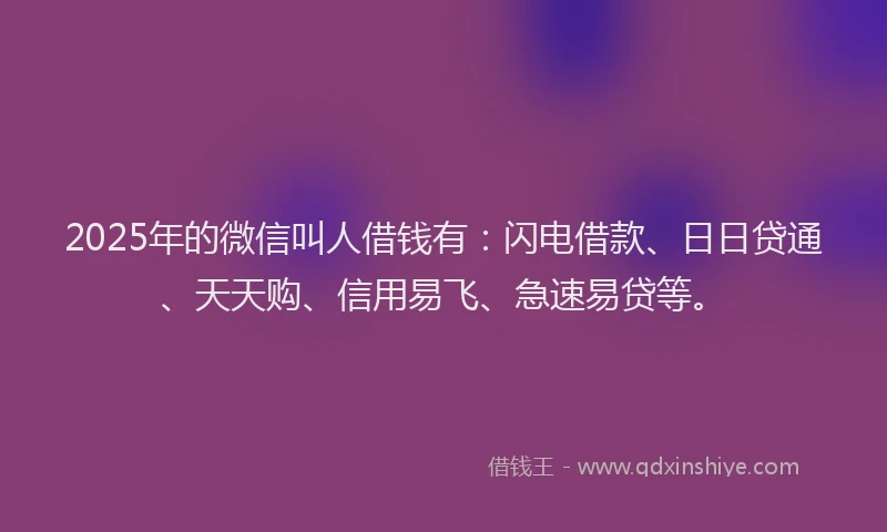 2025年的微信叫人借钱有：闪电借款、日日贷通、天天购、信用易飞、急速易贷等。