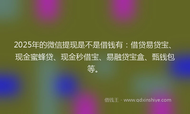 2025年的微信提现是不是借钱有：借贷易贷宝、现金蜜蜂贷、现金秒借宝、易融贷宝盒、甄钱包等。