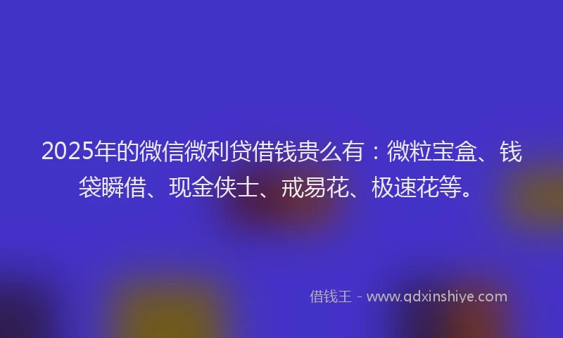 2025年的微信微利贷借钱贵么有：微粒宝盒、钱袋瞬借、现金侠士、戒易花、极速花等。