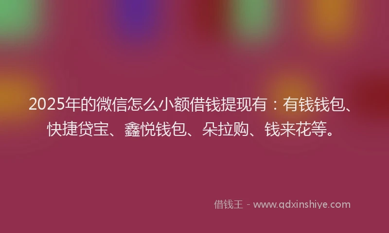 2025年的微信怎么小额借钱提现有：有钱钱包、快捷贷宝、鑫悦钱包、朵拉购、钱来花等。