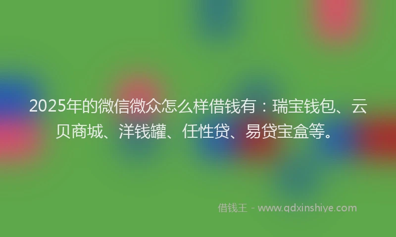 2025年的微信微众怎么样借钱有：瑞宝钱包、云贝商城、洋钱罐、任性贷、易贷宝盒等。