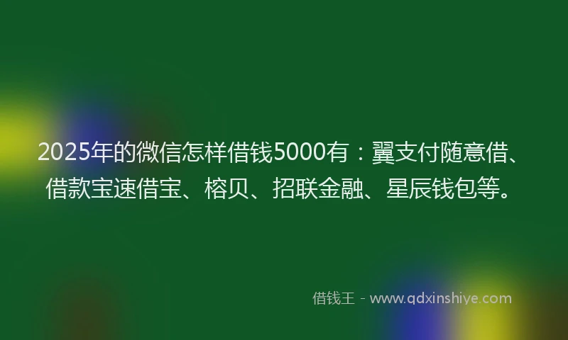 2025年的微信怎样借钱5000有：翼支付随意借、借款宝速借宝、榕贝、招联金融、星辰钱包等。