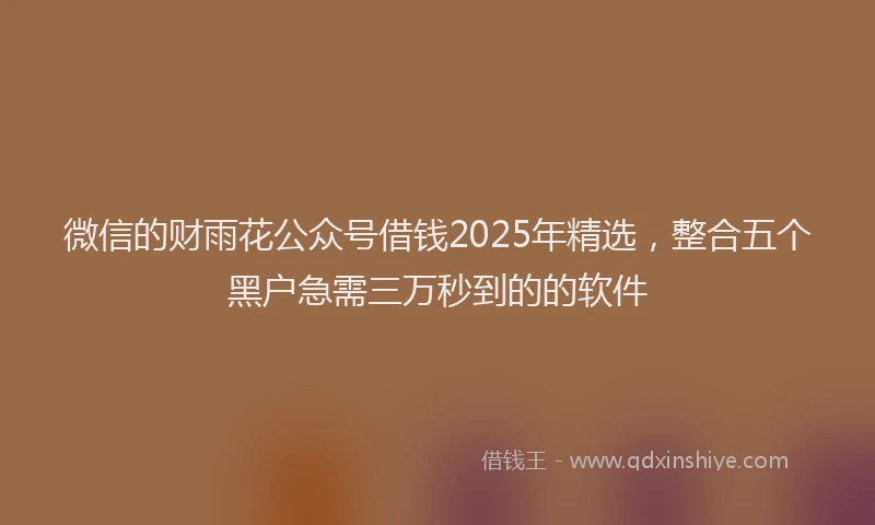 微信的财雨花公众号借钱2025年精选，整合五个黑户急需三万秒到的的软件