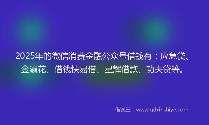2025年的微信消费金融公众号借钱有：应急贷、金瀛花、借钱快易借、星辉借款、功夫贷等。
