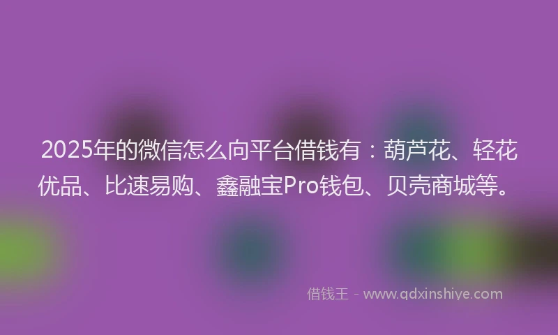 2025年的微信怎么向平台借钱有：葫芦花、轻花优品、比速易购、鑫融宝Pro钱包、贝壳商城等。