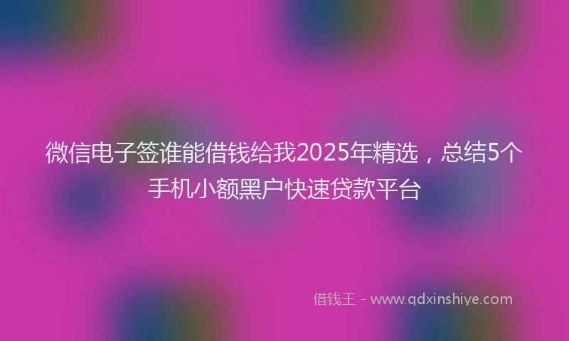 微信电子签谁能借钱给我2025年精选，总结5个手机小额黑户快速贷款平台