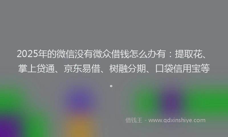 2025年的微信没有微众借钱怎么办有：提取花、掌上贷通、京东易借、树融分期、口袋信用宝等。
