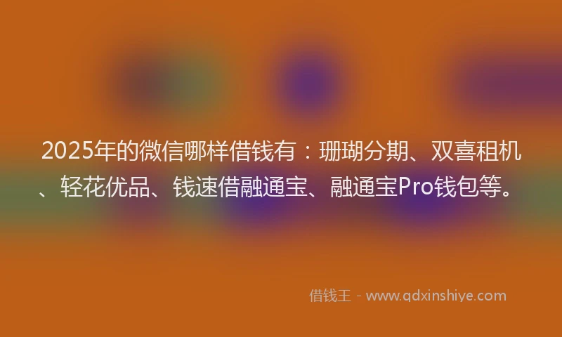 2025年的微信哪样借钱有：珊瑚分期、双喜租机、轻花优品、钱速借融通宝、融通宝Pro钱包等。