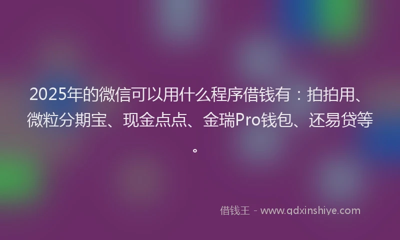 2025年的微信可以用什么程序借钱有：拍拍用、微粒分期宝、现金点点、金瑞Pro钱包、还易贷等。