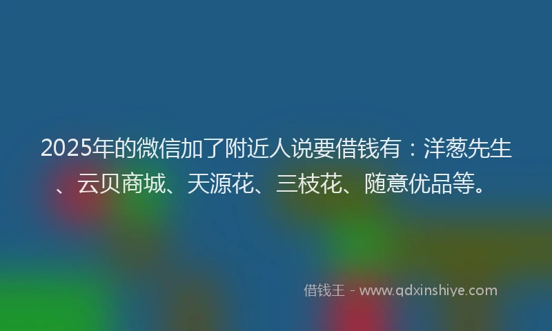 2025年的微信加了附近人说要借钱有：洋葱先生、云贝商城、天源花、三枝花、随意优品等。