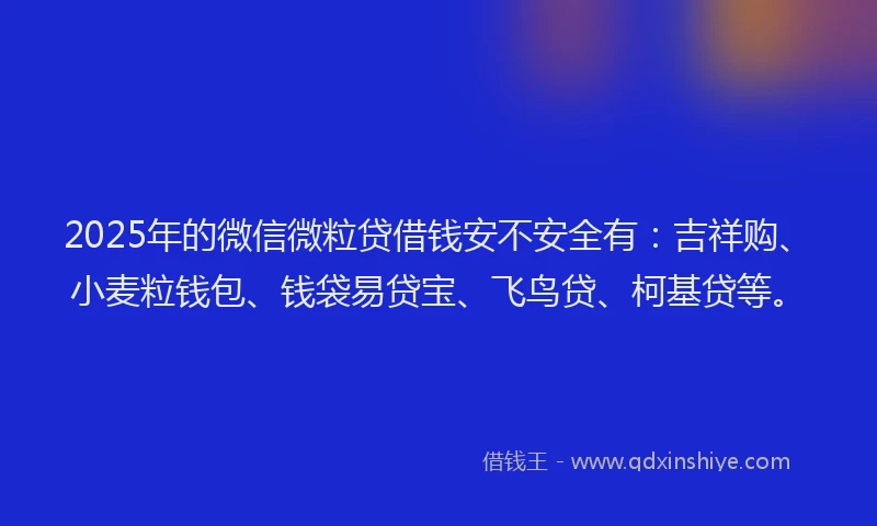 2025年的微信微粒贷借钱安不安全有：吉祥购、小麦粒钱包、钱袋易贷宝、飞鸟贷、柯基贷等。