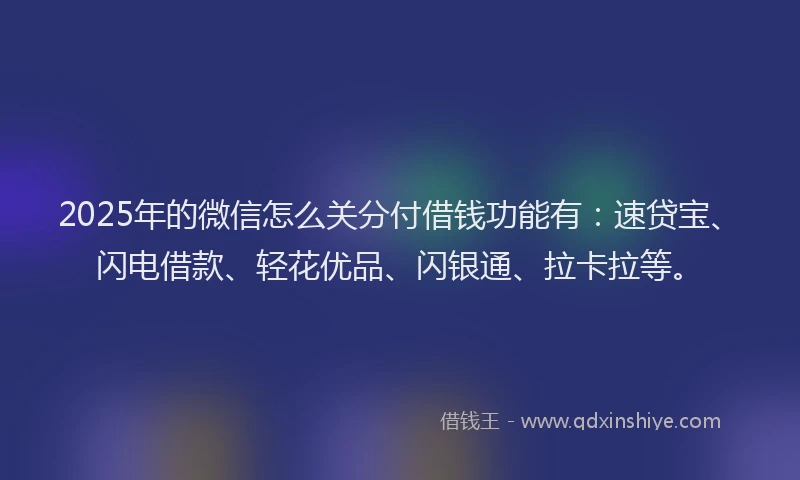 2025年的微信怎么关分付借钱功能有：速贷宝、闪电借款、轻花优品、闪银通、拉卡拉等。