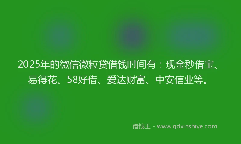 2025年的微信微粒贷借钱时间有：现金秒借宝、易得花、58好借、爱达财富、中安信业等。