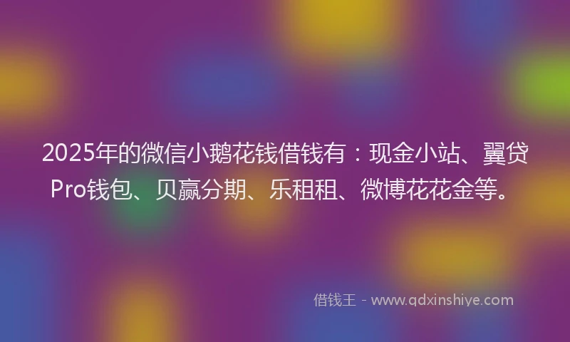 2025年的微信小鹅花钱借钱有：现金小站、翼贷Pro钱包、贝赢分期、乐租租、微博花花金等。