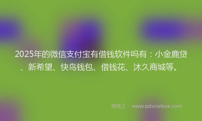 2025年的微信支付宝有借钱软件吗有：小金鹿贷、新希望、快鸟钱包、借钱花、沐久商城等。